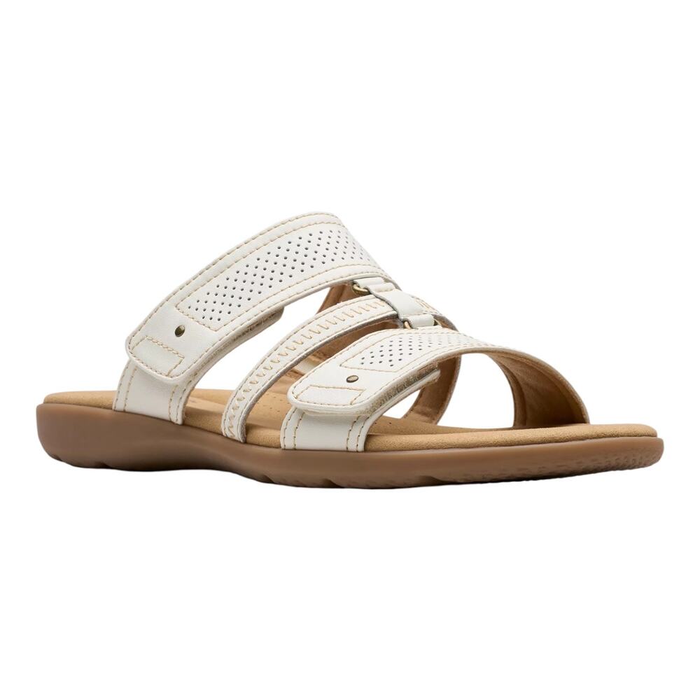 Clarks Women's Elizabelle Ave Leather Slip On Flat Sandals Off White Size 8